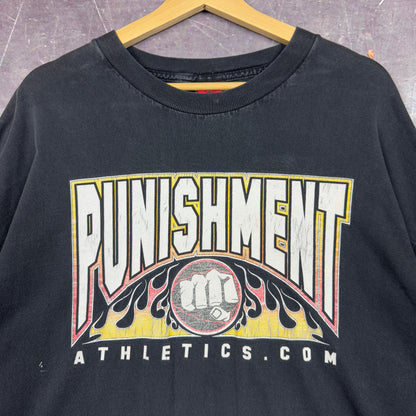 Early 00s Faded Black Punishment Athletics Flame Sleeve Long Sleeve Graphic Shirt XL 1140