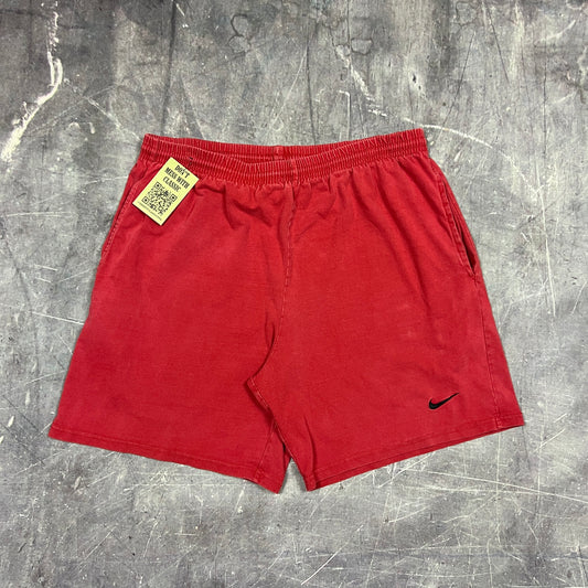 90s Red Black Nike Essential Swoosh Cotton Shorts 34x7.5 AY90