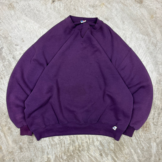 90s Faded Purple Russell Athletic Blank Essential Crewneck Sweasthirt Boxy XL BE11