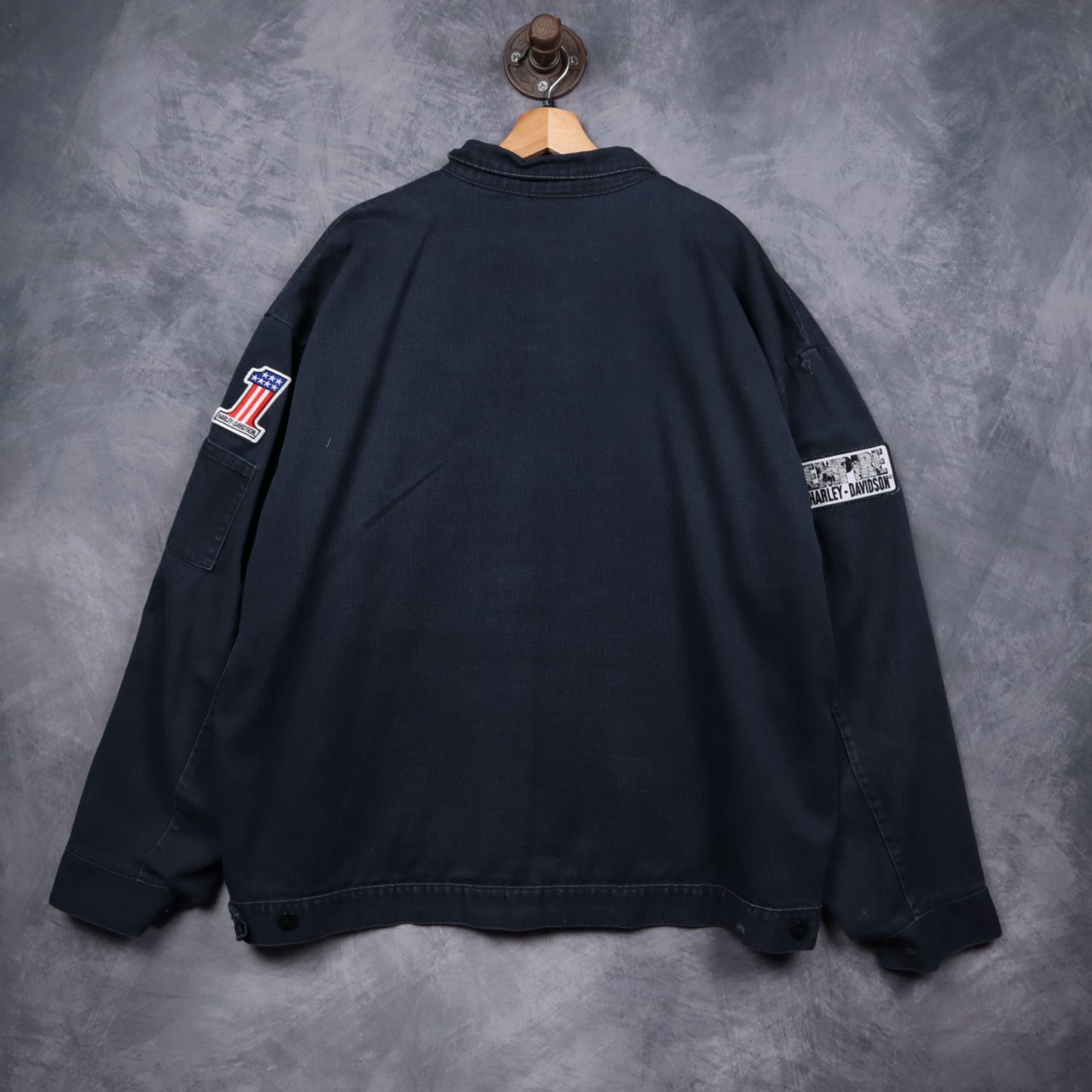 00s Navy Blue Harley Davidson Staff Patch Work Jacket 5075