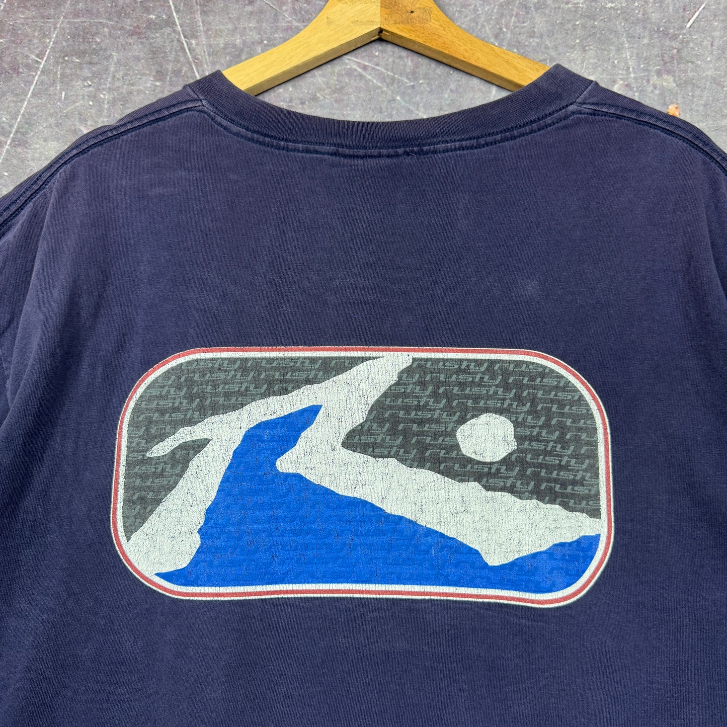 90s Navy Blue Rusty Surf Skate Logo Graphic Shirt XL 0838