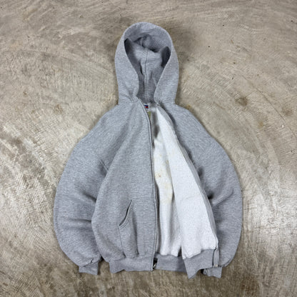 90s Light Gray Russell Blank Essential Zip Up Hoodie Boxy M AS69