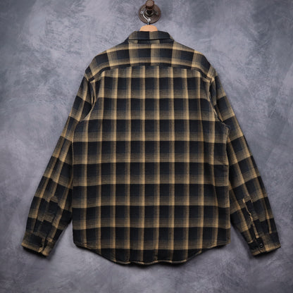 00s Black & Tan RRL Ralph Lauren Two Ply Thick Plaid Flannel 5485