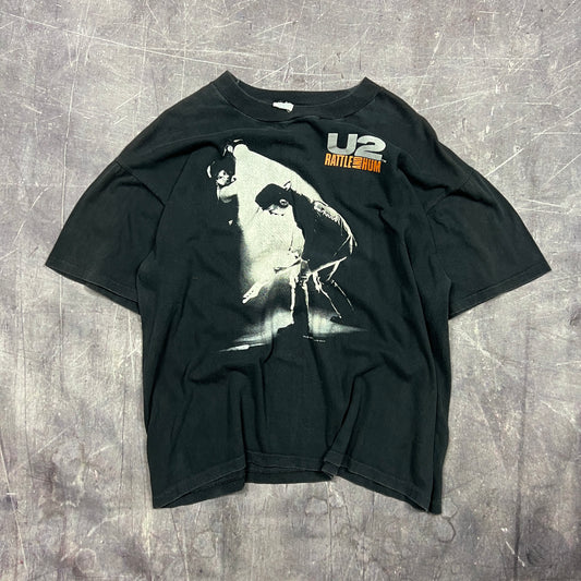 1988 Balck U2 Rattle And Hum Album Tour Graphic Band Shirt Boxy L E47