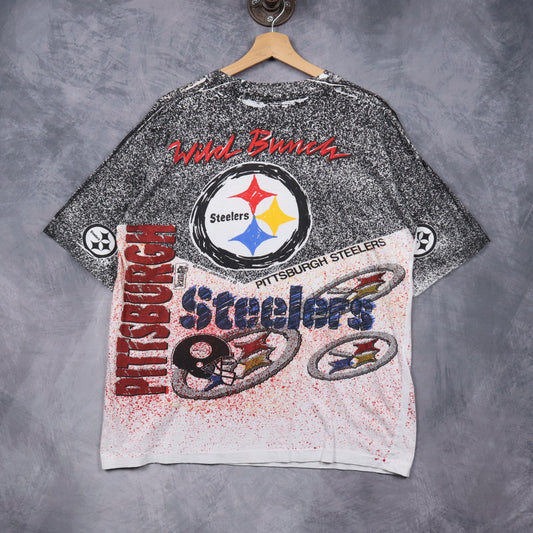 90s Black and White Pittsburgh Steelers Wild Bunch All Over Print Shirt 6733