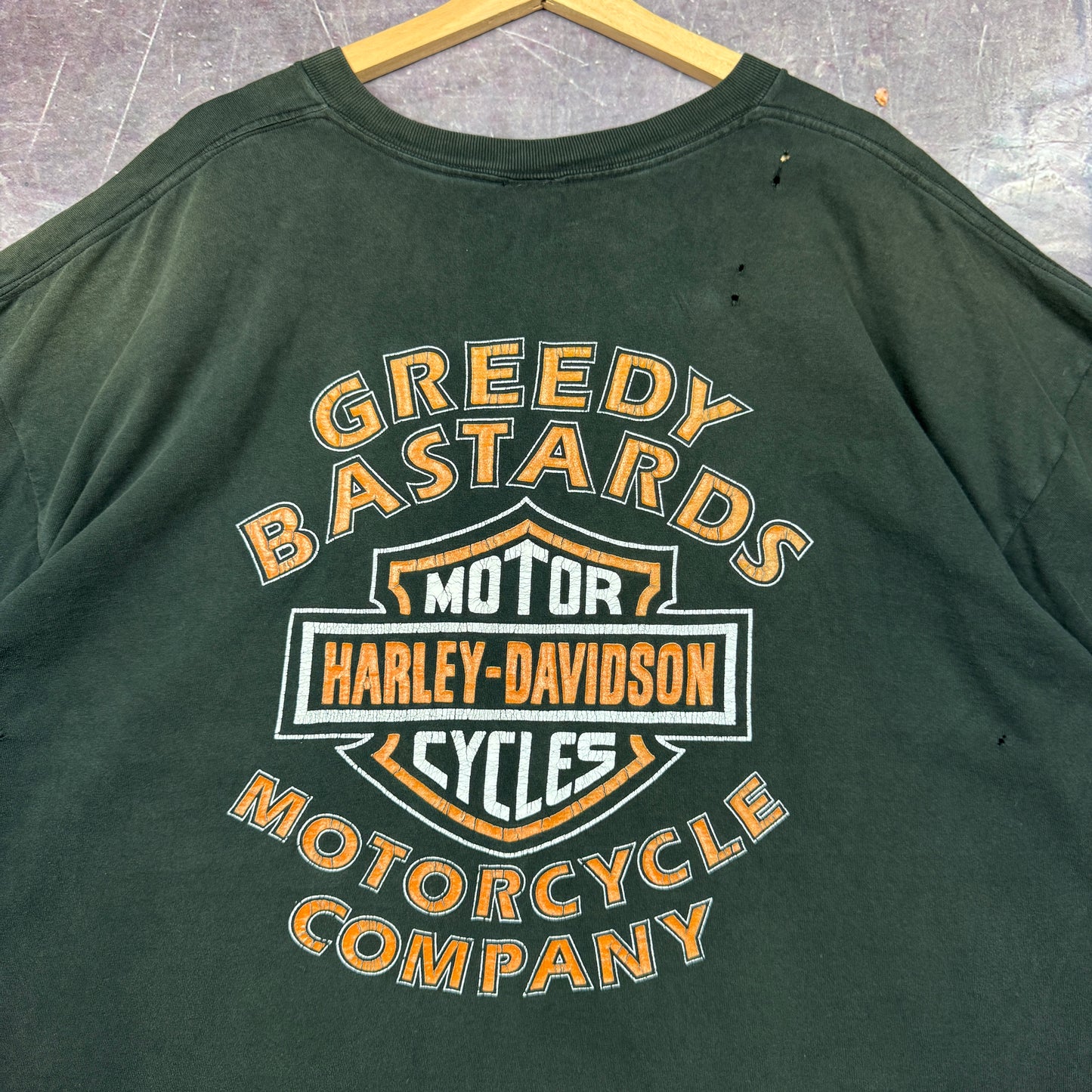 2000 Faded Black Died Of Greed In Memory Of Harley Davidson Motorcycle Company Graphic Shirt XXL 0910