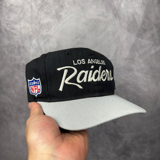 90s Black Los Angeles Raiders Single Line Script Hat 4302