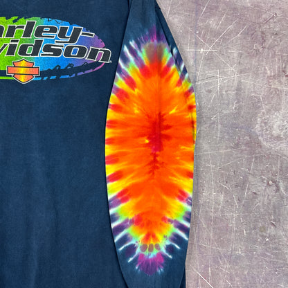 90s Navy Blue Harley Davidson Tie-Dye Sleeve Shirt 3052