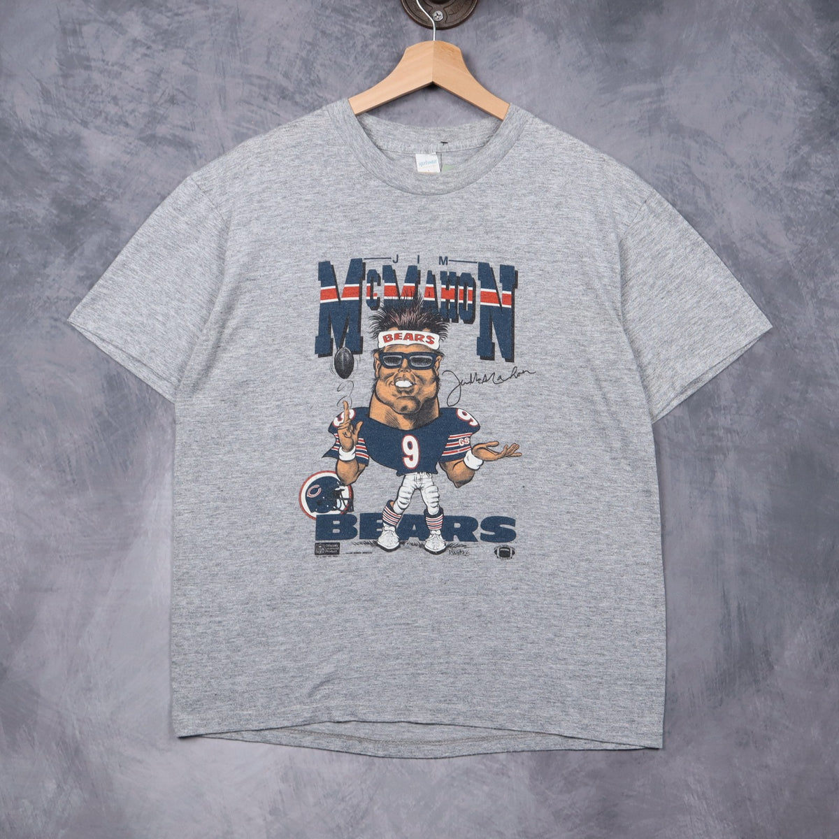 80s Grey Jim McMahon Chicago Bears Caricature Shirt 6724