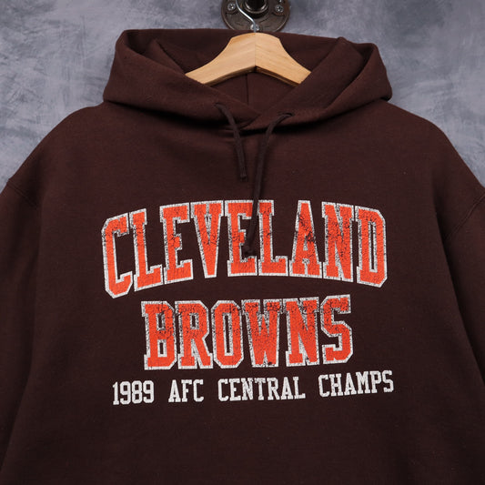 90s Brown Cleveland Browns 1989 AFC Central Champs Hoodie 6538
