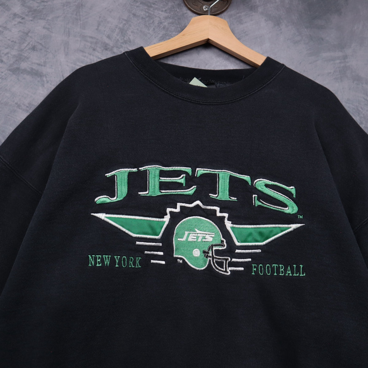 90s Black New York Jets Embroidered Crewneck Sweatshirt 6446