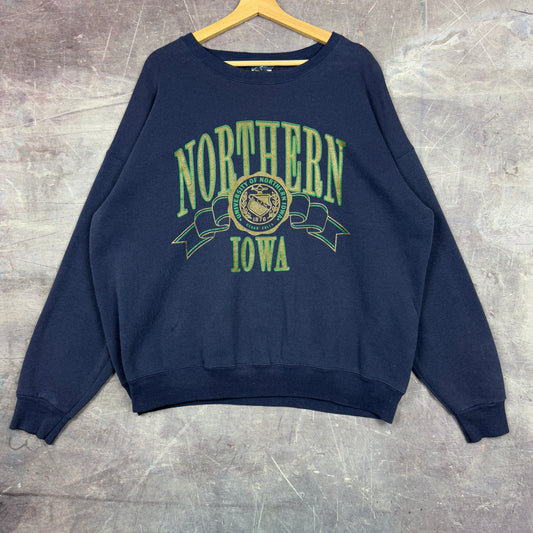 90s Navy Blue University of Northern Iowa Cedar Falls Graphic Crewneck Sweatshirt XL 1242