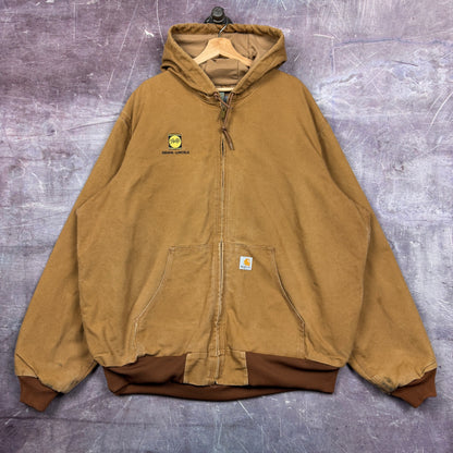 90s Tan Brown Carhartt Pella Embroidered Hooded Active Work Jacket XXL 2360