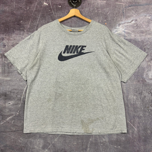 Early 00s Light Gray Nike Spellout Logo Essential Shirt XL 1172