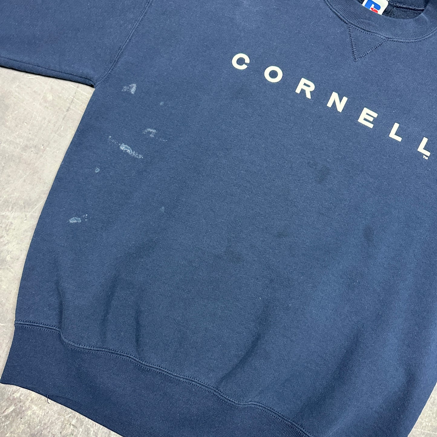 90s Navy Blue Cornell University Russell Athletic Spellout Crewneck Sweasthirt L AE33