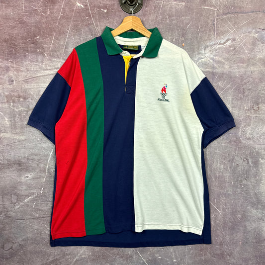 1996 Multicolor Striped Atlanta Olympics Polo Shirt 3492