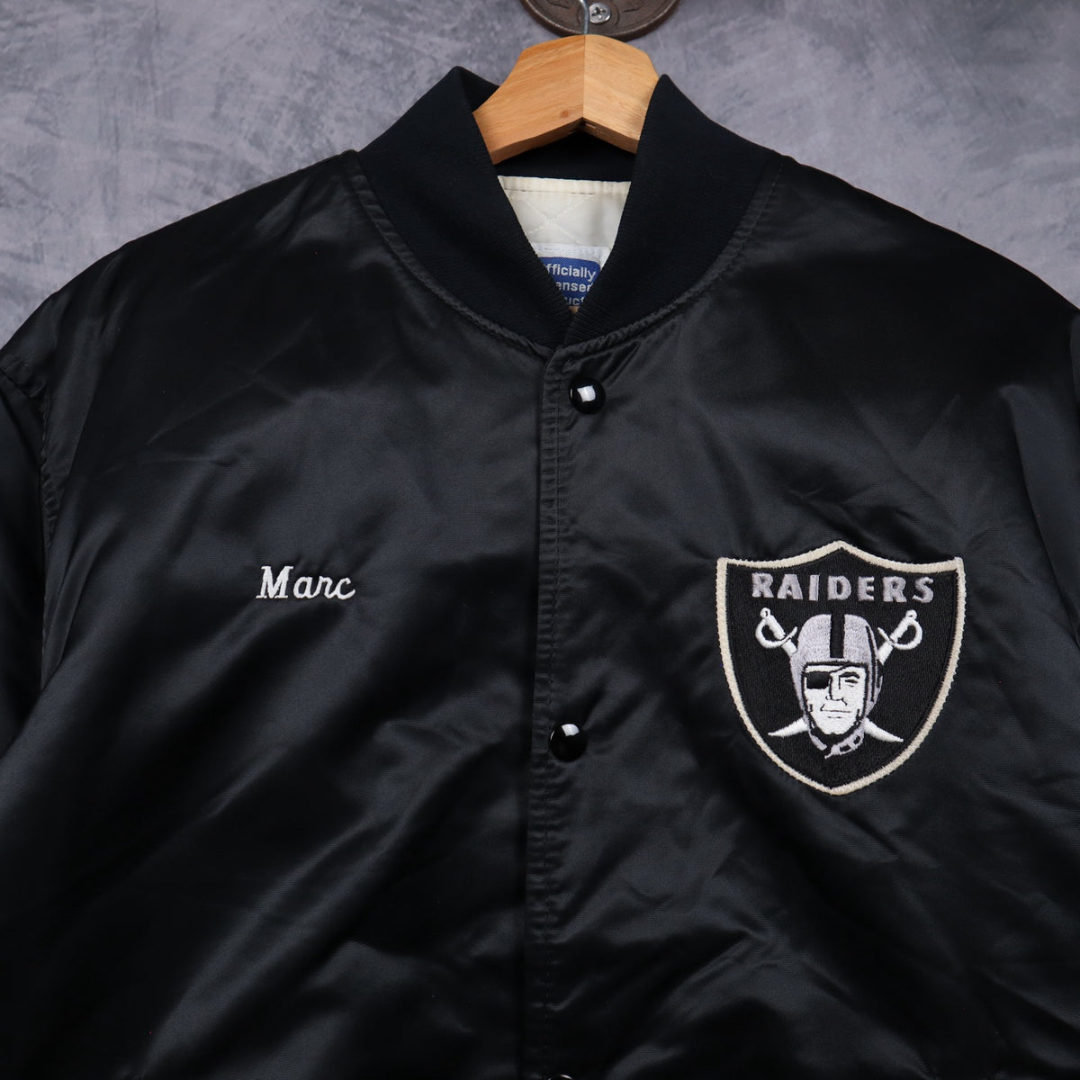 90s Black Los Angeles Raiders Starter Satin Bomber Jacket 6501