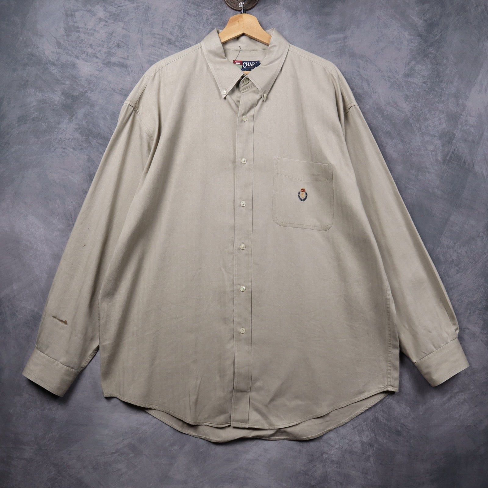 90s Khaki Chaps Ralph Lauren Crest Long Sleeve Button Up Shirt 5428