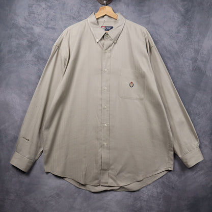 90s Khaki Chaps Ralph Lauren Crest Long Sleeve Button Up Shirt 5428