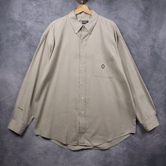 90s Khaki Chaps Ralph Lauren Crest Long Sleeve Button Up Shirt 5428