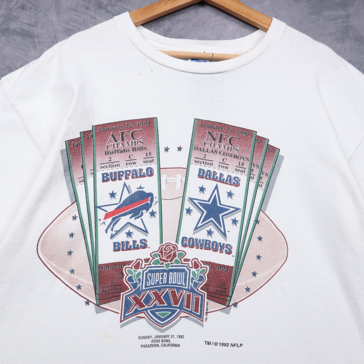 1993 White Super Bowl XXVII Bills vs Cowboys Shirt 6696