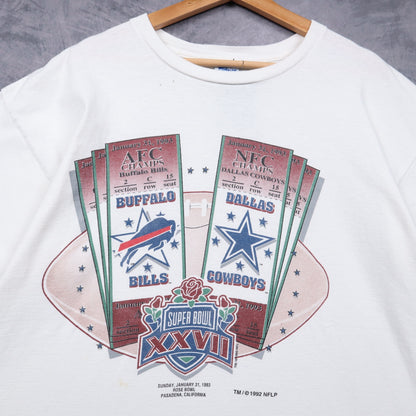 1993 White Super Bowl XXVII Bills vs Cowboys Shirt 6696