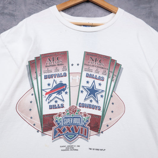 1993 White Super Bowl XXVII Bills vs Cowboys Shirt 6696
