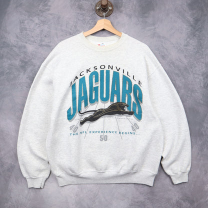 90s Grey Jacksonville Jaguars The NFL Experience Begins Crewneck Sweatshirt 6426
