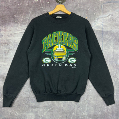 1996 Black Green Bay Packers Football Graphic Crewneck Sweatshirt S 1263