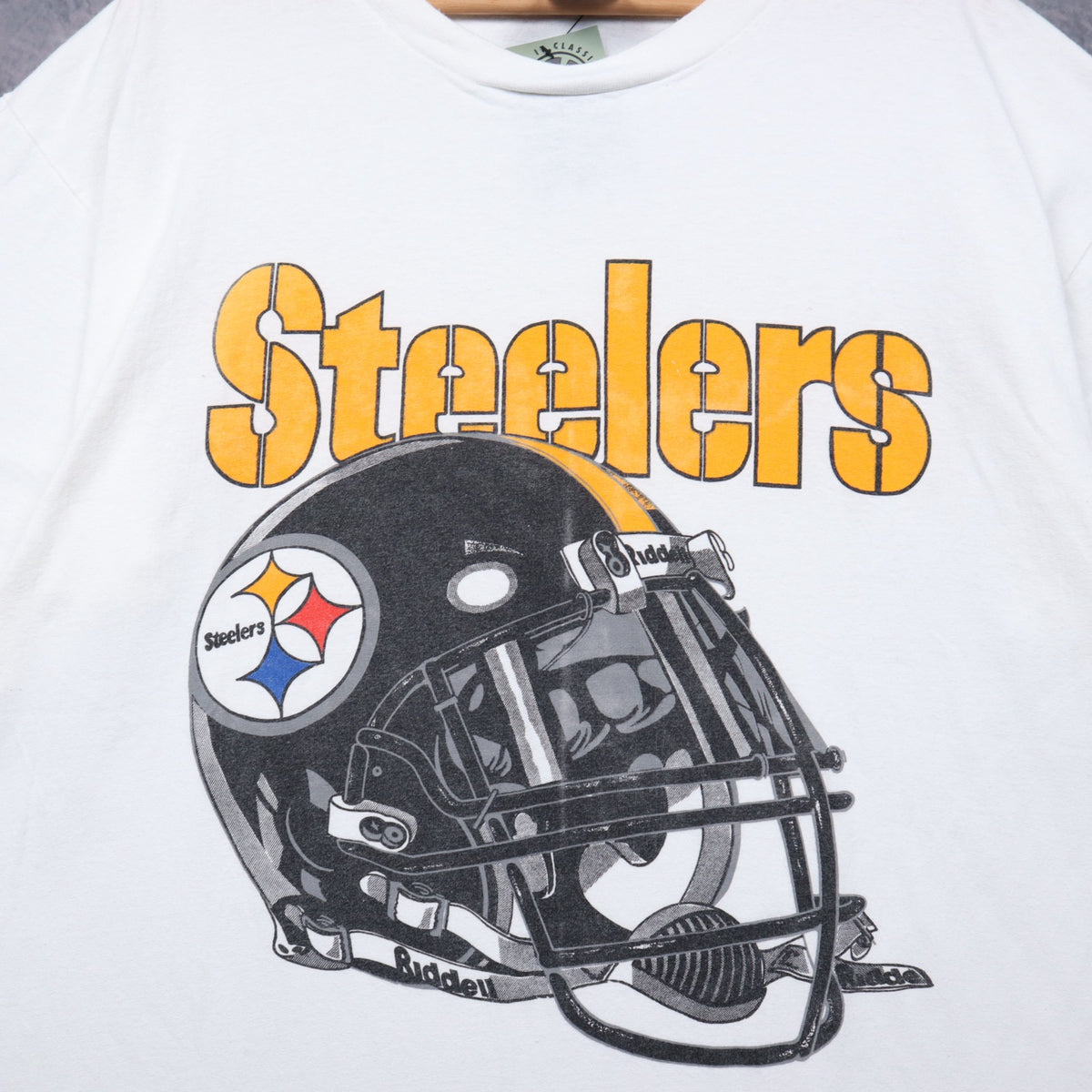 90s White Pittsburgh Steelers Helmet Shirt 6716