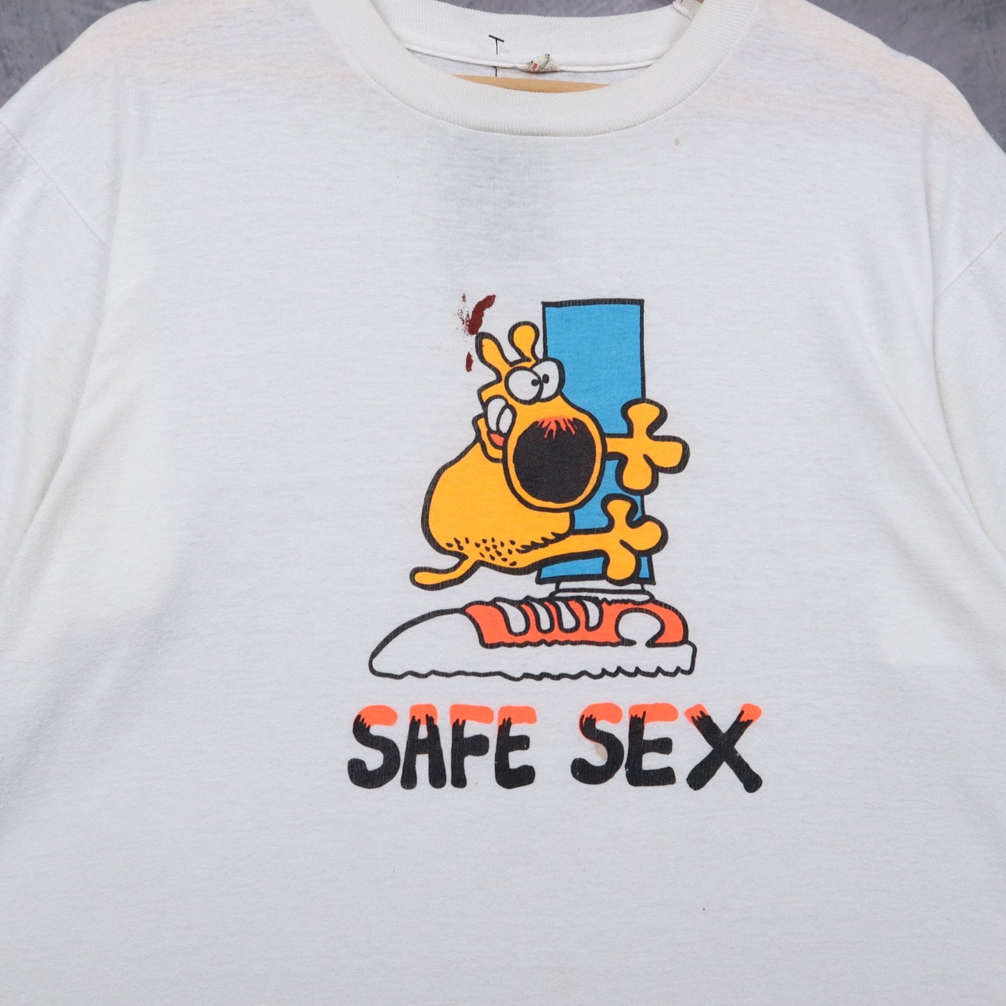80s White Safe Sex Cartoon Humor Shirt 4839