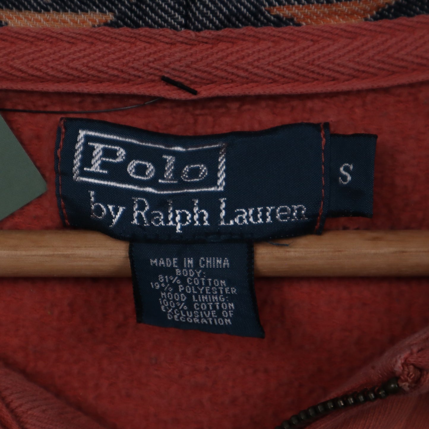 90s Faded Red Polo Ralph Lauren Aztec Lined Zip Hoodie 4702