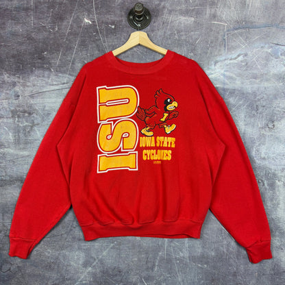 90s Red Iowa State Cyclones Cardinal Graphic Crewneck Sweatshirt L 1195