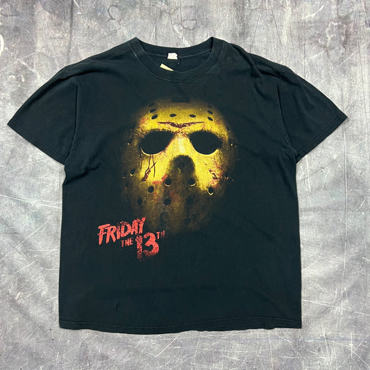 Early 00s Faded Black Friday The 13th Jason Vorhees Mask Movie Promo Graphic Shirt L AQ03