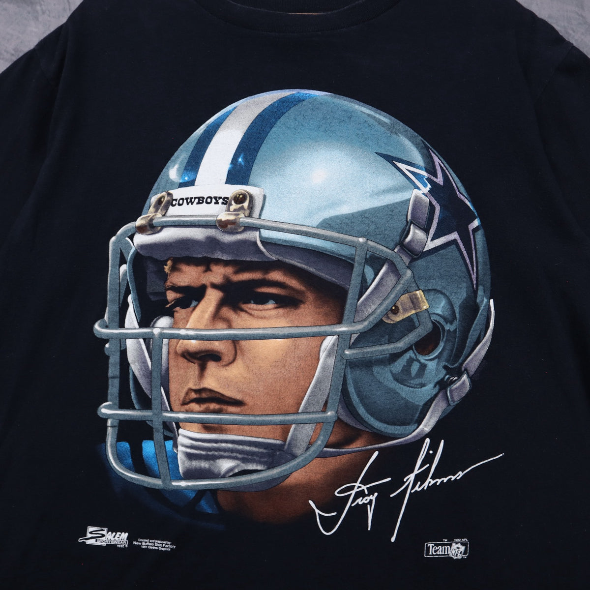 1992 Black Dallas Cowboys Troy Aikman Salem Sportswear Shirt 6790