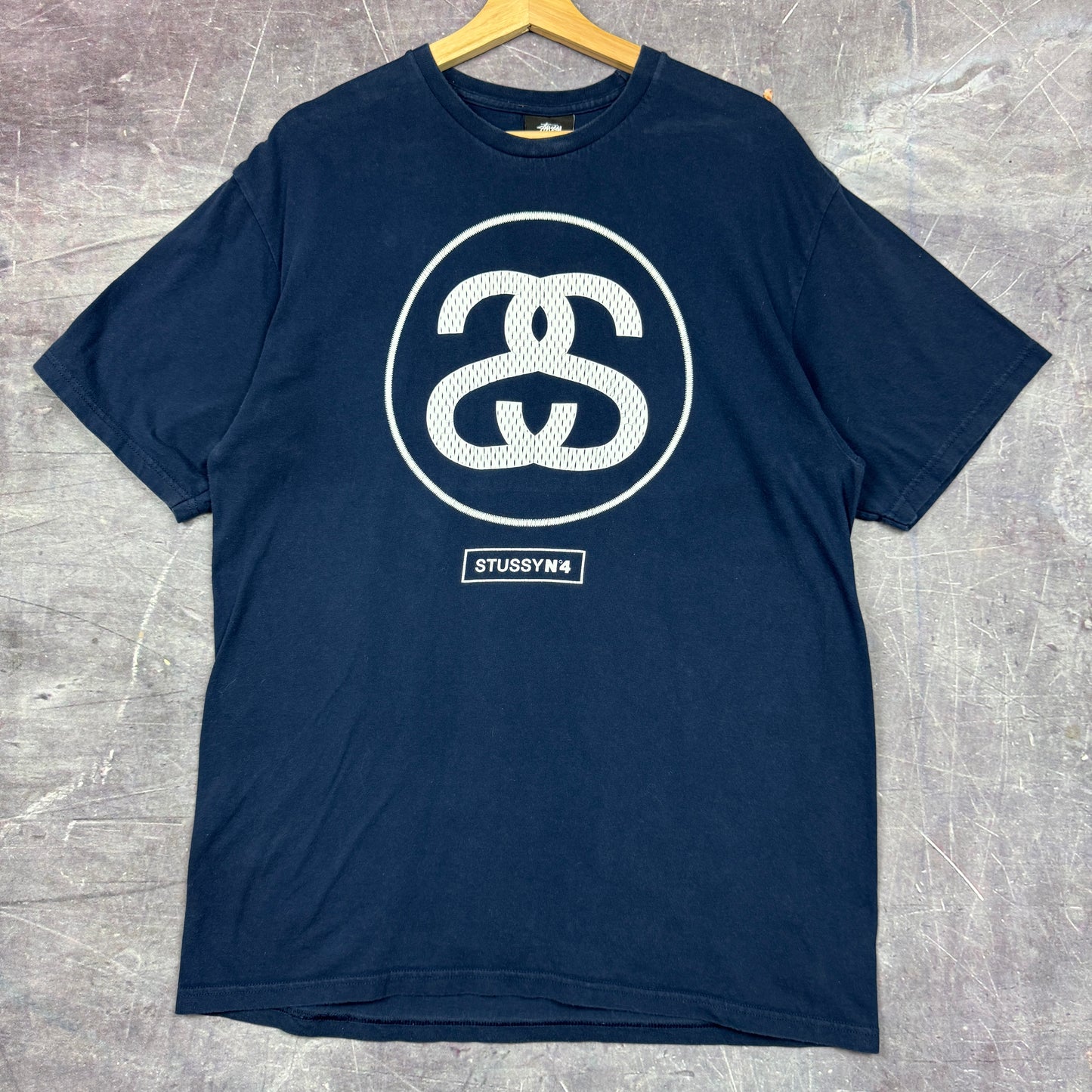 Early 00s Navy Blue Stussy No. 4 Graphic Shirt L 0826