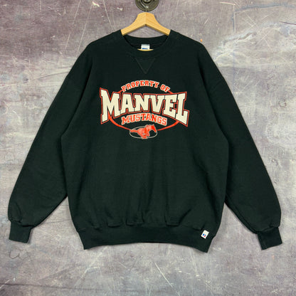 90s Black Russell Manvel Mustangs Graphic Crewneck Sweatshirt L 1268