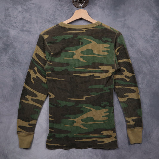 90s Woodland Camo J.E. Morgan Waffle Knit Thermal Long Sleeve Shirt 5551