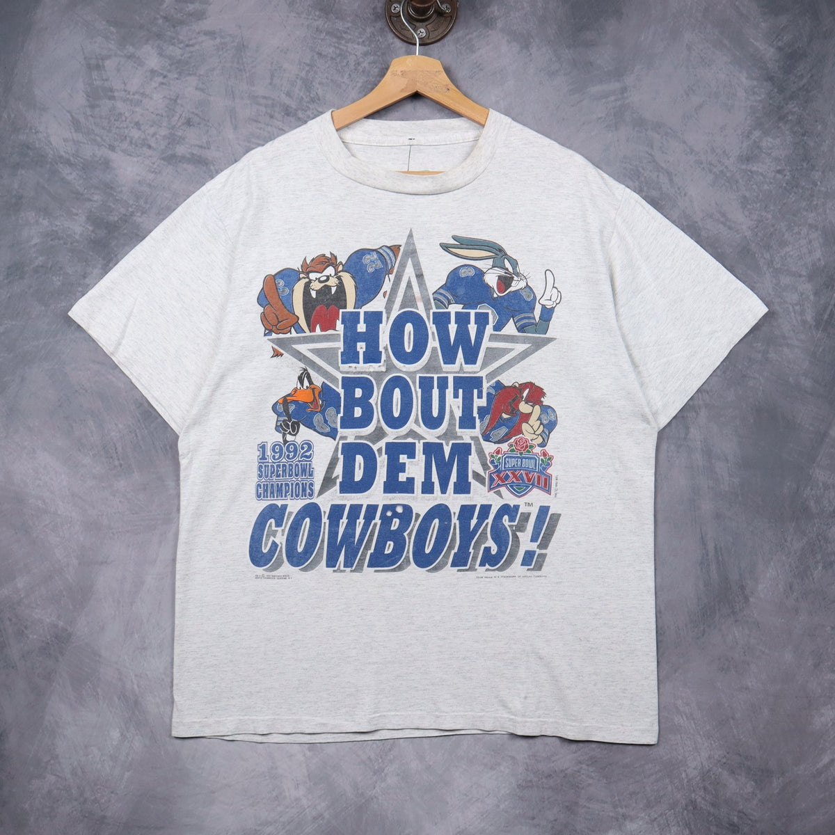1992 Grey Dallas Cowboys Looney Tunes How Bout Dem Cowboys Shirt 6707