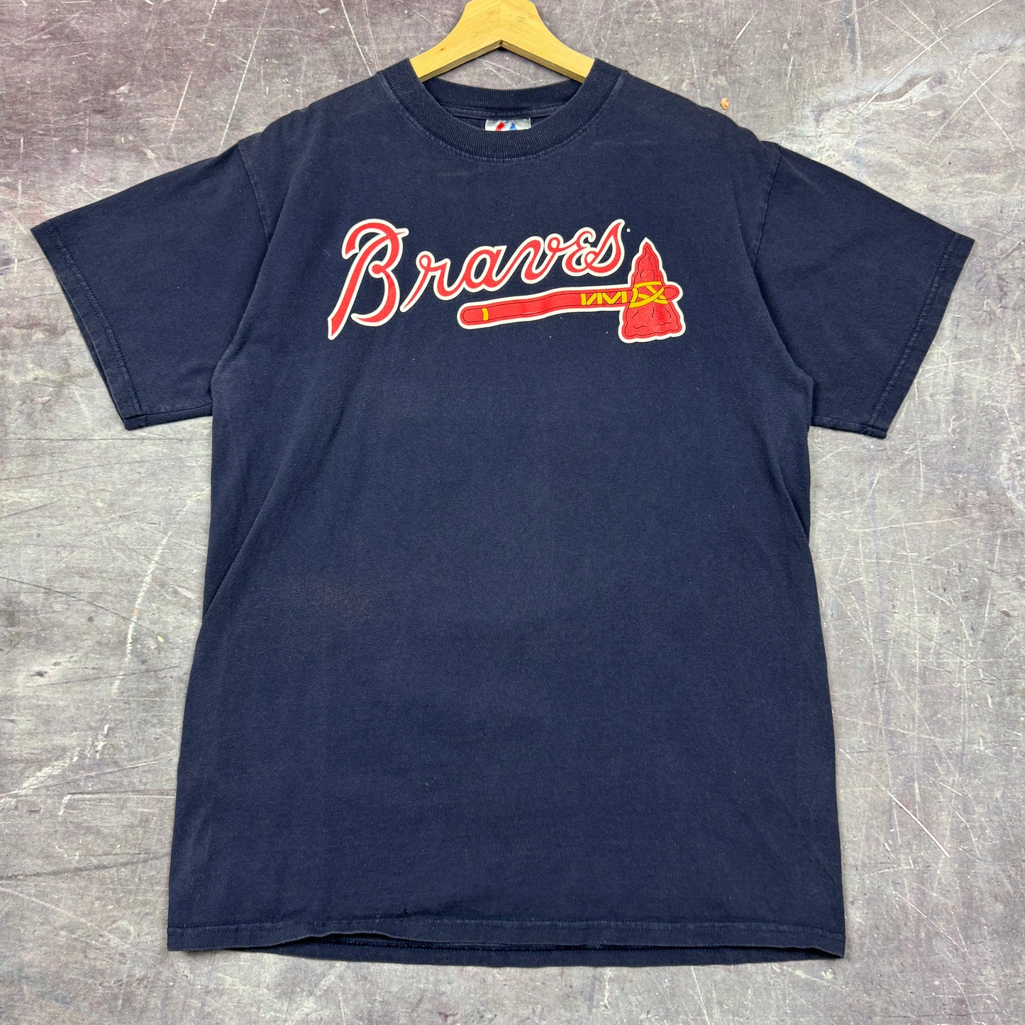 Early 00s Navy Blue Atlanta Braves Chipper Jones Baseball Shirt L 0839