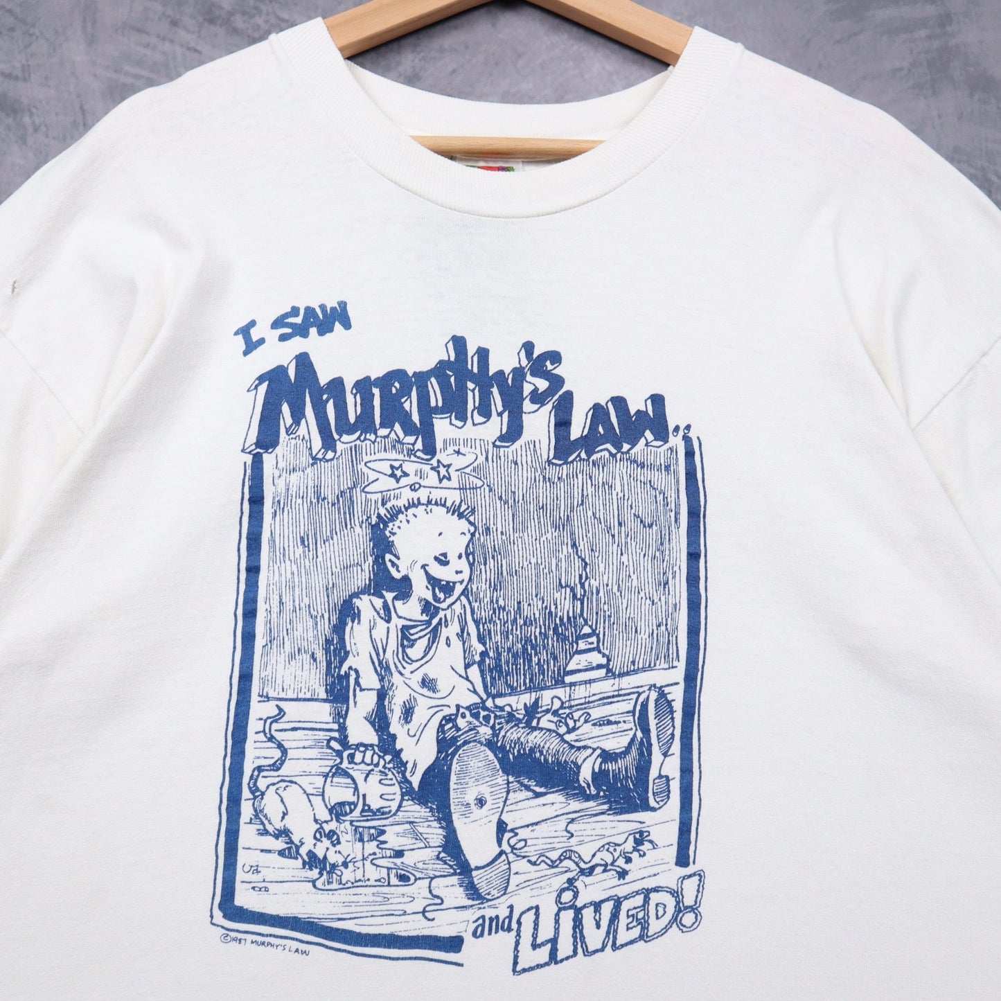 1987 White Murphy's Law 'I Saw Murphy's Law and Lived' Shirt 4949