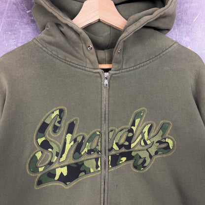 Early 00s Olive Green Shady Graphic Zip Up Hoodie L 1206