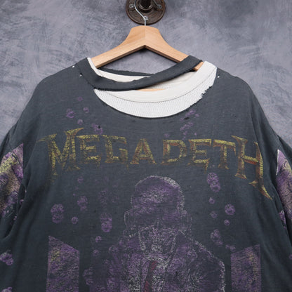 90s Faded Black Distressed Megadeth Rust In Peace All Over Print Shirt 5120