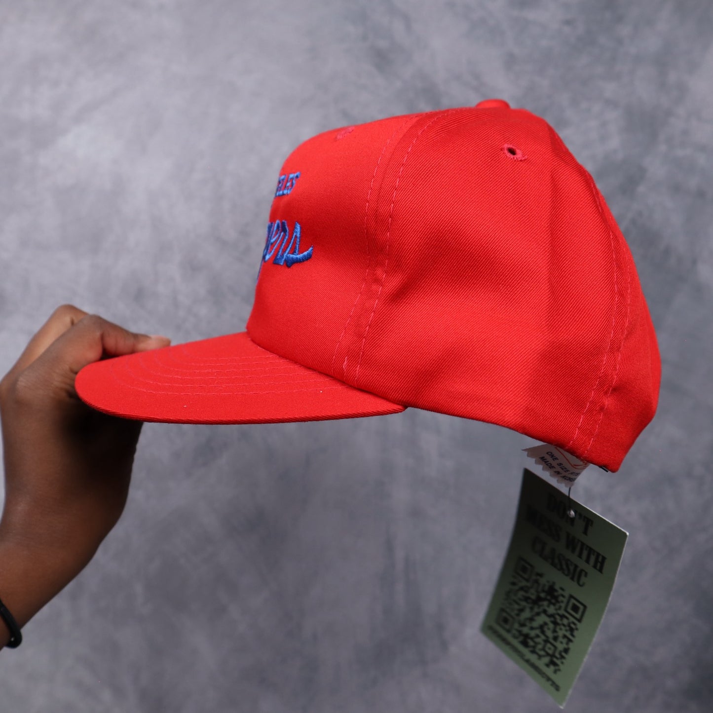 90s Red Los Angeles Dodgers Script Snapback Hat 5565