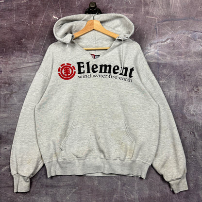 90s Light Gray Element Skateboards Wind Water Fire Earth Graphic Hoodie L 1770