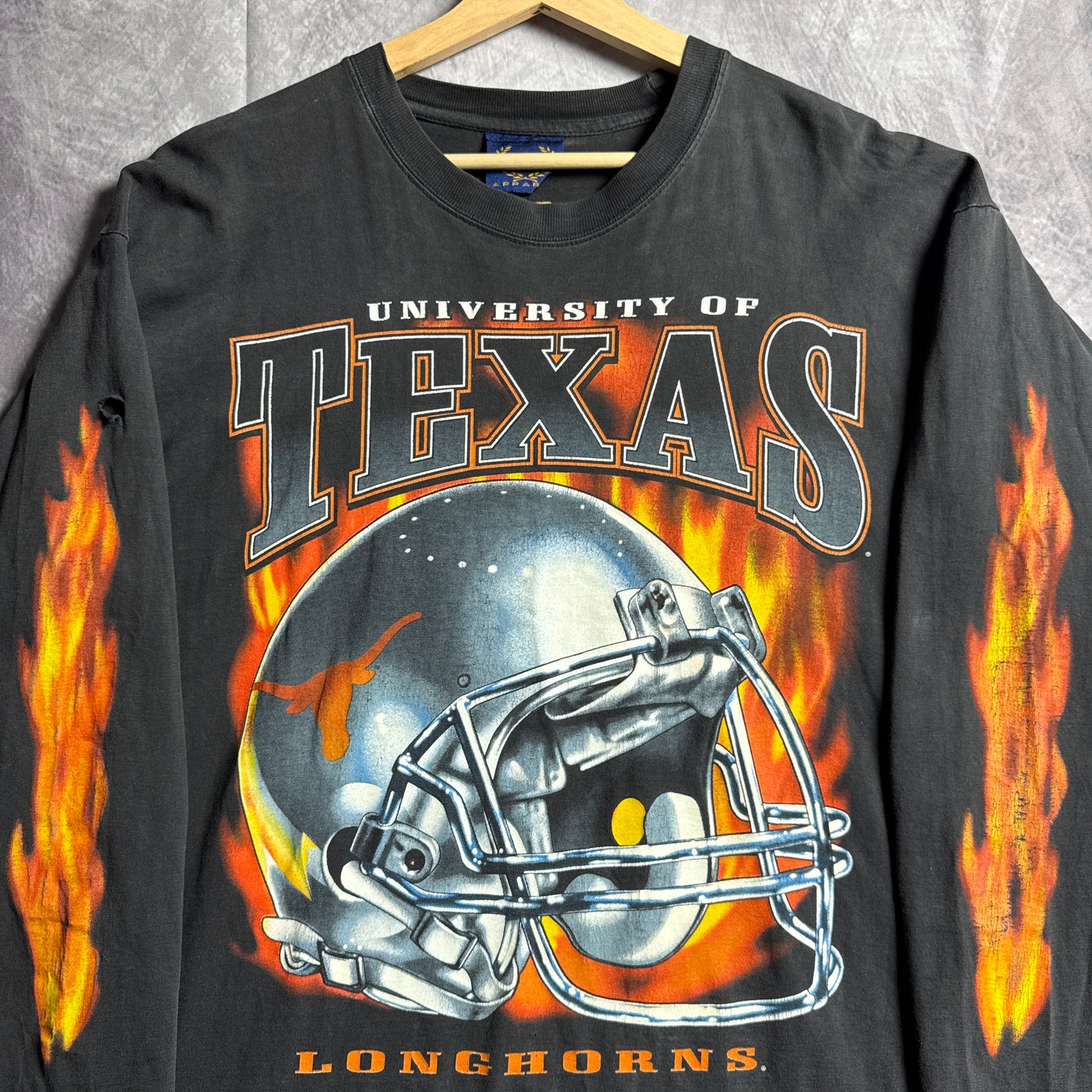 90s Black Texas Longhorns Flame Long Sleeve Shirt 4548