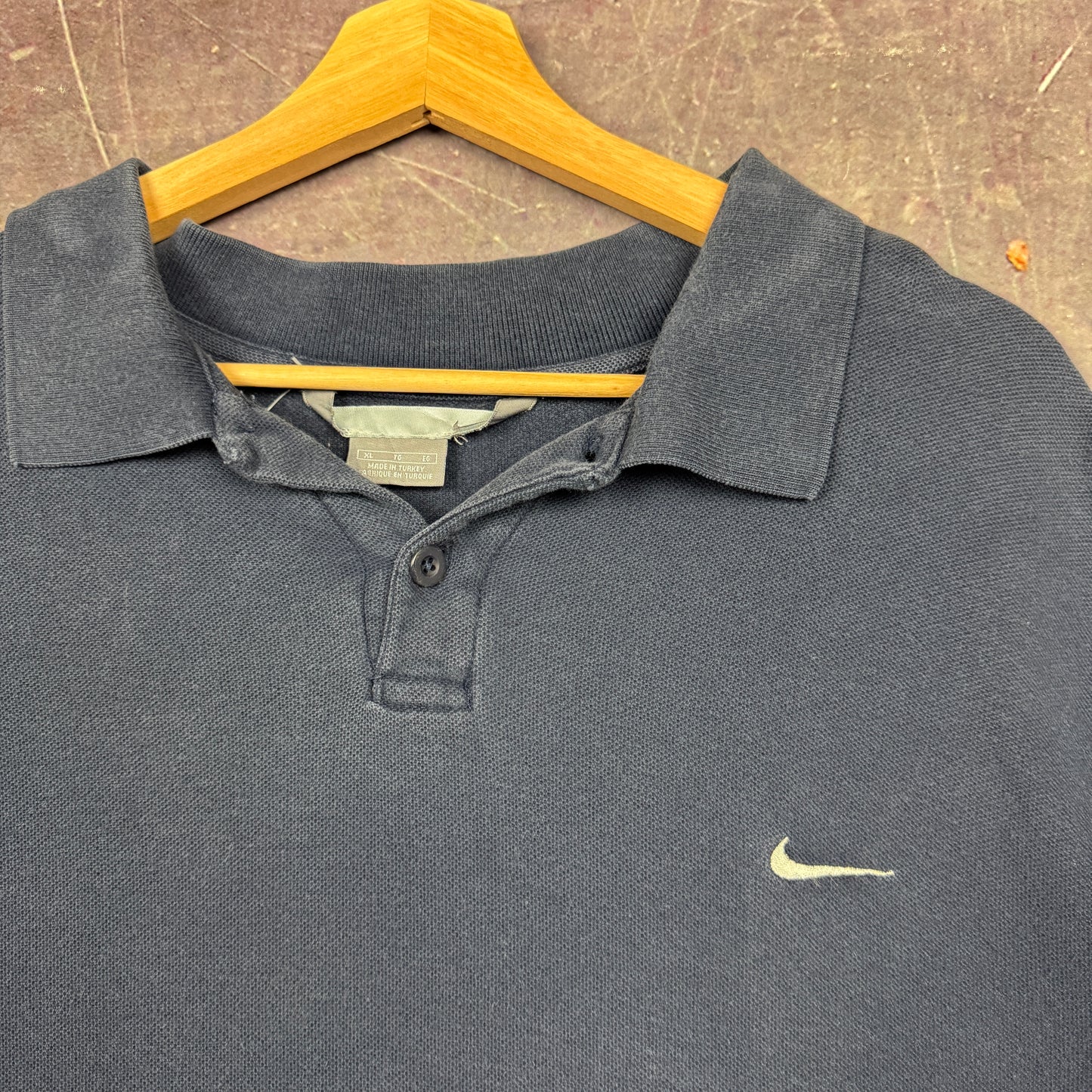 Early 00s Navy Blue Nike Mini Swoosh Essential Polo Collared Shirt XXL 0824