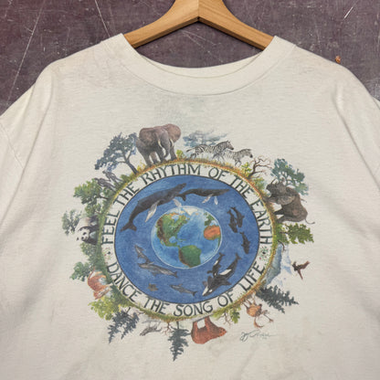 90s White Feel The Rhythm Of The Earth Animal Graphic Shirt XL 2525