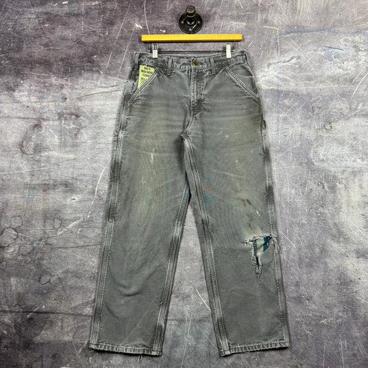 00s Gray Carhartt Flannel Lined Carpenter Work Pants 31x29 0392