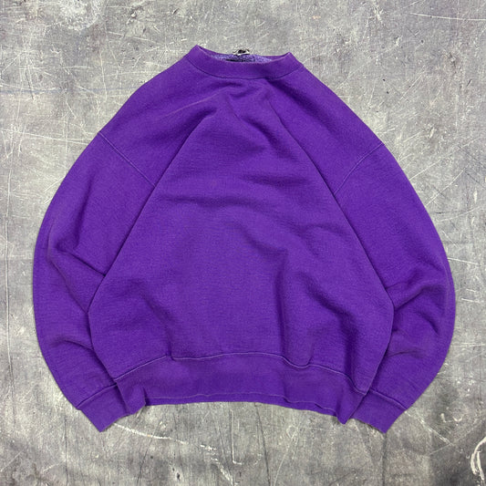 90s Purple Fruit Of The Loom Heavyweight Blank Essential Crewneck Sweatshirt L AF46